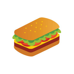 Simple sandwich icon with colorful ingredients on a white background