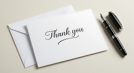 Writing Thank You Note with Fountain Pen and Envelope
