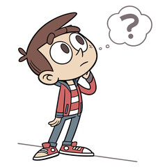 Curious cartoon boy thinking with question mark illustration