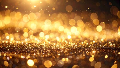 Bright glowing golden Christmas lights create a blurred bokeh holiday background