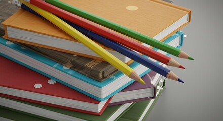 Colorful Notebooks with Pencils for School