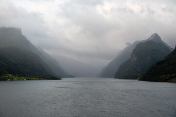 Norwegian landscape with Nordfjord fjord near Olden, Norway