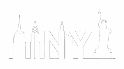 Obraz premium one single line drawing new York on city skyline with with the white background
