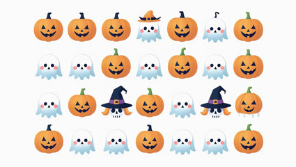 Obraz premium Halloween Witches, Bats, and Pumpkins – Magic Vector Icons