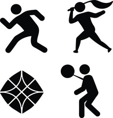 Four black fill vector designs of gaming, running, and sports, ideal for game controllers
