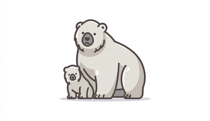 Fototapeta premium Adorable polar bear family graphic illustration with a loving mother and cub