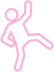 Neon outline pictogram of a person losing balance in a falling motion with tilted posture.