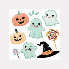 Fototapeta premium BOO! Lettering with Cartoon Ghosts – Playful Halloween Typography Vector