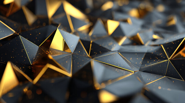 3d rendering of abstract gold triangle polygon geometric background with luxurious metallic texture