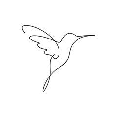 Continuous one line drawing of a hummingbird, Logo concept, Minimal Tatto design, Isolated on a white background © Mizan