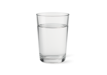 Clear glass filled with pure water isolated on a transparent background representing refreshment and hydration for healthy living and drinking isolated on transparent background