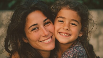 Fototapeta premium happy latin mother and daughter having fun together outdoor main focus on mother eye no logos no brands ar 169