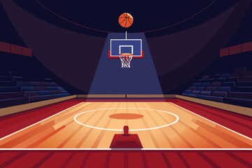 Basketball arena with hoop and ball under spotlight © HASIBUL HASAN