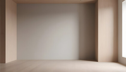 Minimalist interior space with natural light and wooden walls  