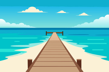 Wooden pier extending into a vibrant turquoise ocean under a blue sky