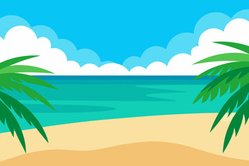 Tropical beach paradise with palm trees and turquoise ocean