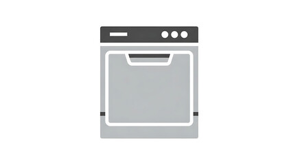A gray dishwasher with a dark gray control panel and three circular buttons on a white background ai generated