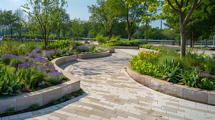 Obraz premium Modern Urban Park or Walkway with Distinctive Design