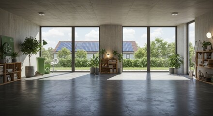 Spacious Eco Interior with Wooden Furniture and Fireplace