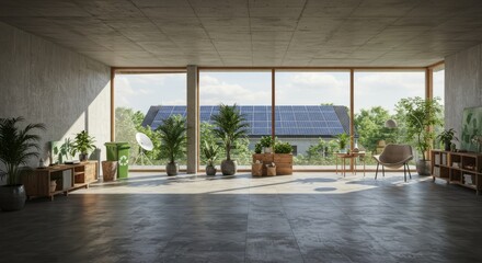 Modern Eco-Friendly Home Interior with Large Windows and Natural Light