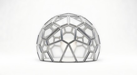Illustration of modern geometric dome structure made of glass and steel isolated on white background