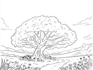 Large Tree with Beautiful Branches and Greenery, Ideal for Environmental Illustrations
