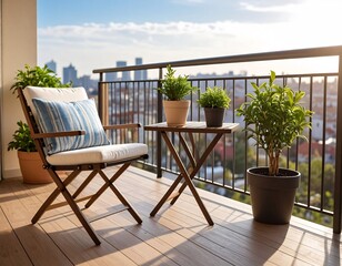 Fototapeta premium Balcony with modern furniture and greenery