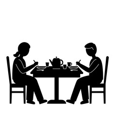 Fototapeta premium Two people dining at a table with tea, concept of Thanksgiving Day 