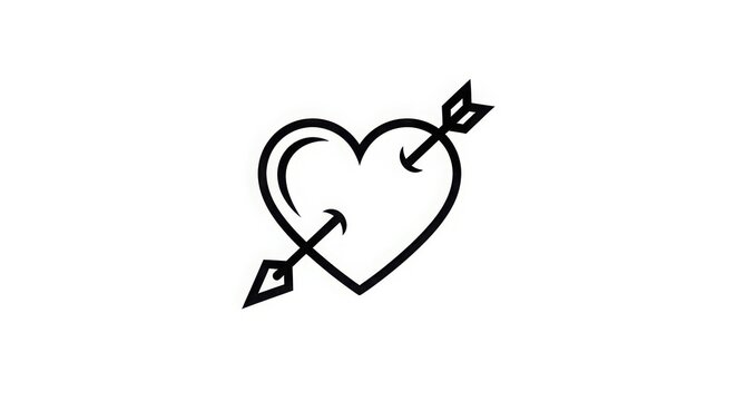 Naklejki Simple line art heart pierced by cupid's arrow symbolizing love and affection for valentine's day or romantic themes