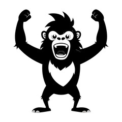 Creative vector silhouette of startup ape cheering with coffee cup, symbolizing motivation, success, energy, business inspiration, and entrepreneurial growth