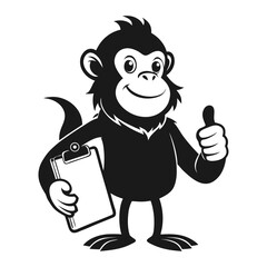 Creative silhouette vector of startup ape giving thumbs up with clipboard, symbolizing success, approval, motivation, business growth, leadership, and innovation.
