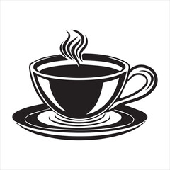 Flat vector of black coffee cup icon with steam rising above for breakfast