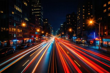Fototapeta premium A Nighttime Cityscape in Motion