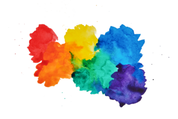 LGBT flag spot blot watercolor red, orange, yellow, green, blue, purple isolated on white background with clipping path. Design element. Abstract concept for diversity and pride month celebrations.