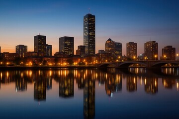 Fototapeta premium A Symphony of Lights Reflecting on the Tranquil Waters