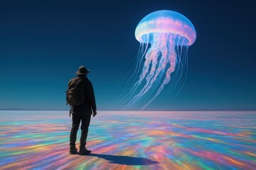 A Lone Explorer and a Glowing Jellyfish