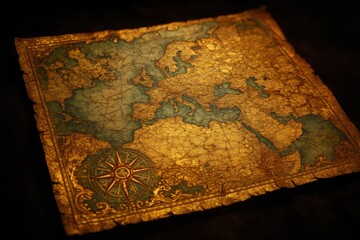 Naklejka premium An ancient map of Europe with a compass in the center