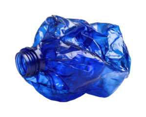 Recycling efforts highlight crumpled blue plastic bottle urban environment isolated on transparent background, png