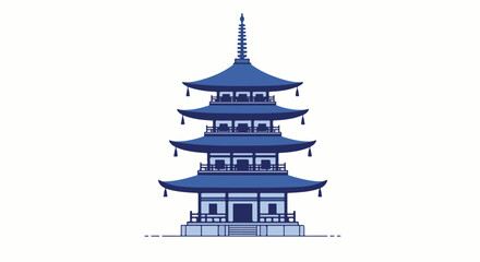A vibrant illustration of a pagoda with a rich blue color scheme, set against an isolated backdrop. The pagoda stands tall, a symbol of architectural beauty and cultural heritage