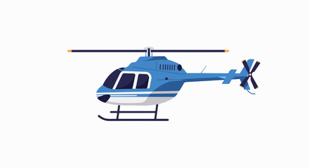 A vibrant blue helicopter in flight, a symbol of modern travel and technology