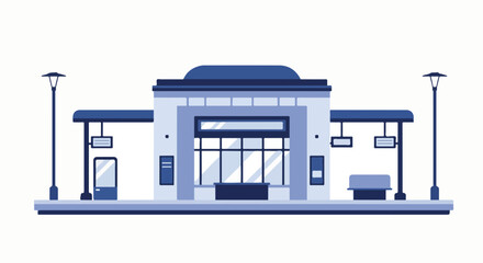 A detailed architectural illustration of a modern railway station with a minimalist design