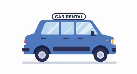 Obraz premium A blue car with a car rental sign on its roof. The car appears to be available for rent