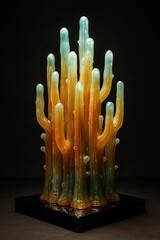 Glowing abstract cactus sculpture with warm and cool colors isolated on white background isolated on transparent background silhouette