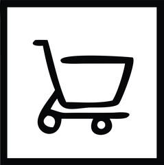 Simple hand-drawn shopping cart icon symbolizing online retail and e-commerce for digital design and branding purposes