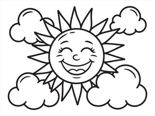 Cheerful Sun with a Smiling Face and Clouds, Ideal for Kid’s Artwork and Positive Illustrations