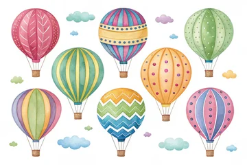 Fotobehang Luchtballon Watercolor Hot Air Balloons and Clouds Collection With White Background travel  © PHOTO-GRAPHY
