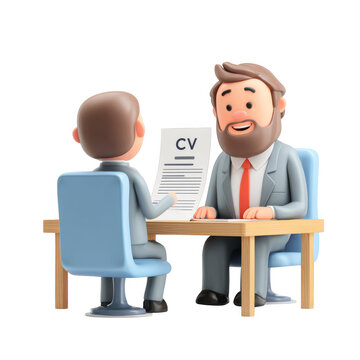 Professional Interview Setting with Candidate and CV Representation in 3D Glossy Pastel Style