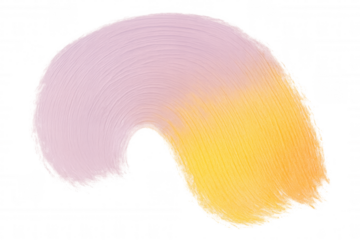 Gradient paint brush stroke forming a curved shape, mixing pink and yellow colors on a transparent background