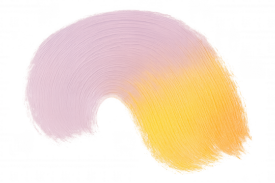Gradient paint brush stroke forming a curved shape, mixing pink and yellow colors on a transparent background
