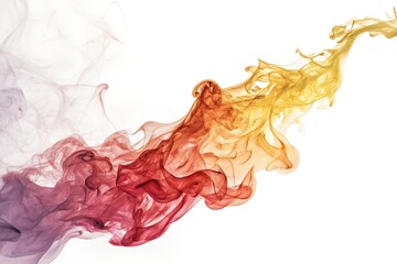 Colorful smoke flowing in an abstract shape on a white background, creating a visually dynamic and artistic effect isolated on white background